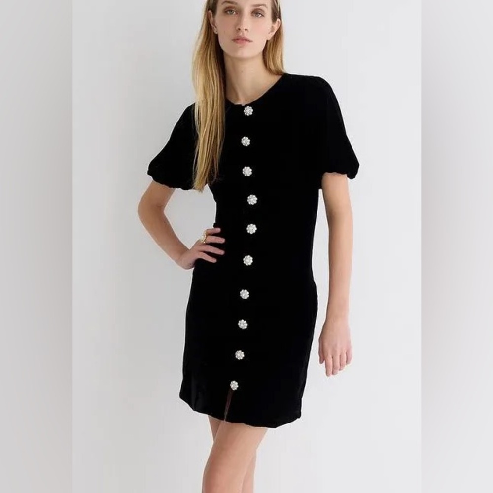 J. Crew Collection Velvet Jeweled Button-Front Mini Dress Size 2
